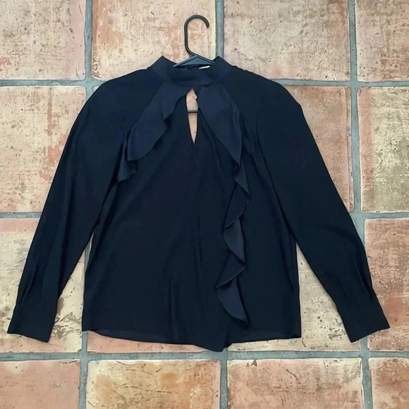 PARKER ✨ Long Sleeve Ruffle Button Up Blouse Black Size XS - Picture 1 of 12